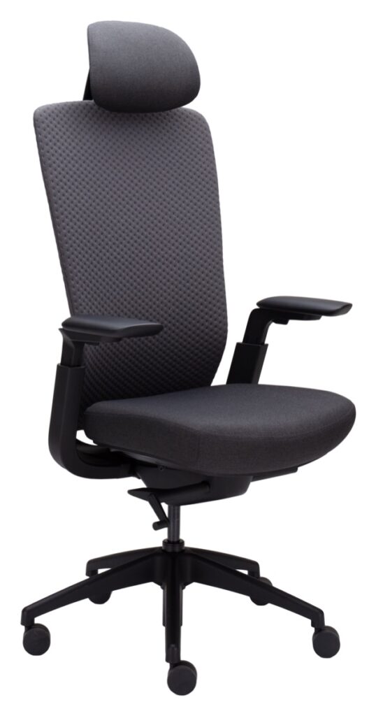 ENZA office chair with headrest, three-quarter view